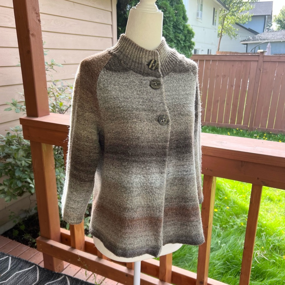 Croft & Barrow Button Up Front Brown & Grey Sweater Cardigan 3/4 Sleeve Small